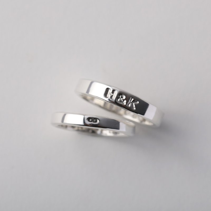 [Mother's Day Gift] Engraved Ring (Horizontal Style) (Single) 925 Sterling Silver Engraved Pair of Wedding Rings - แหวนทั่วไป - เงินแท้ สีเงิน