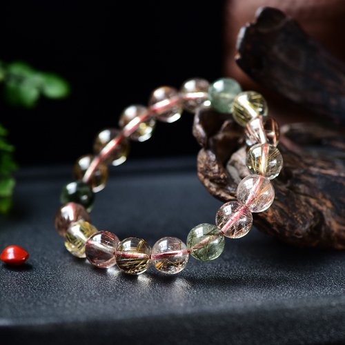 一念之間 精品純天然彩發晶11MM手鏈 金發晶紅發晶綠發晶 能量超強