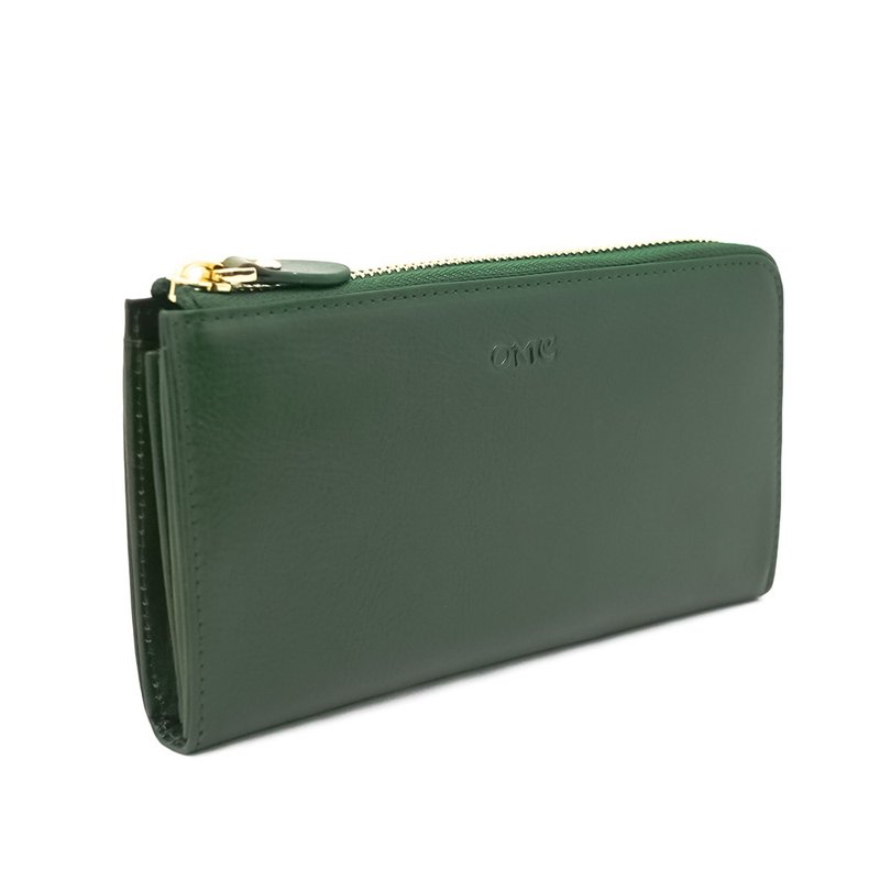 義大利植鞣革18卡2照L拉鍊大容量牛皮長夾(綠色) - 錢包/皮夾/長短夾 - 真皮 綠色