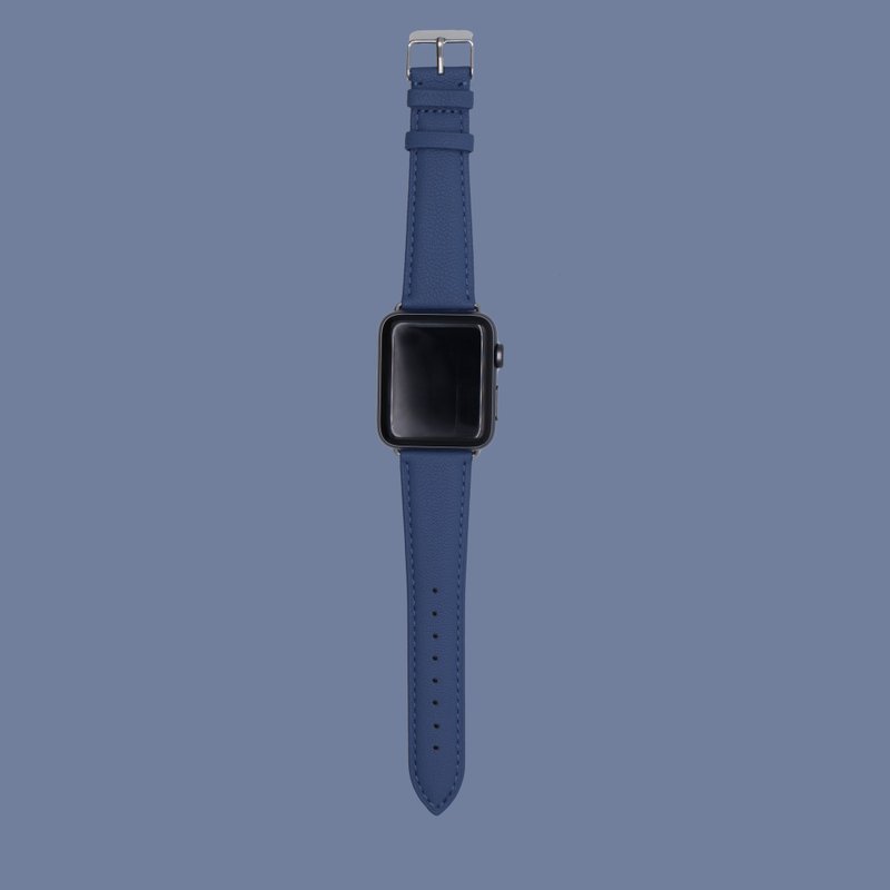 Italian real leather strap Apple Watch series 1 2 3 4 5 gray blue - สายนาฬิกา - หนังแท้ สีน้ำเงิน