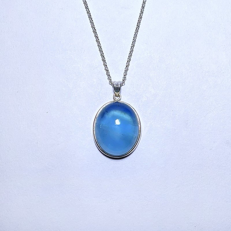 Gemstone natural mineral aquamarine 925 sterling silver necklace - Necklaces - Gemstone Blue