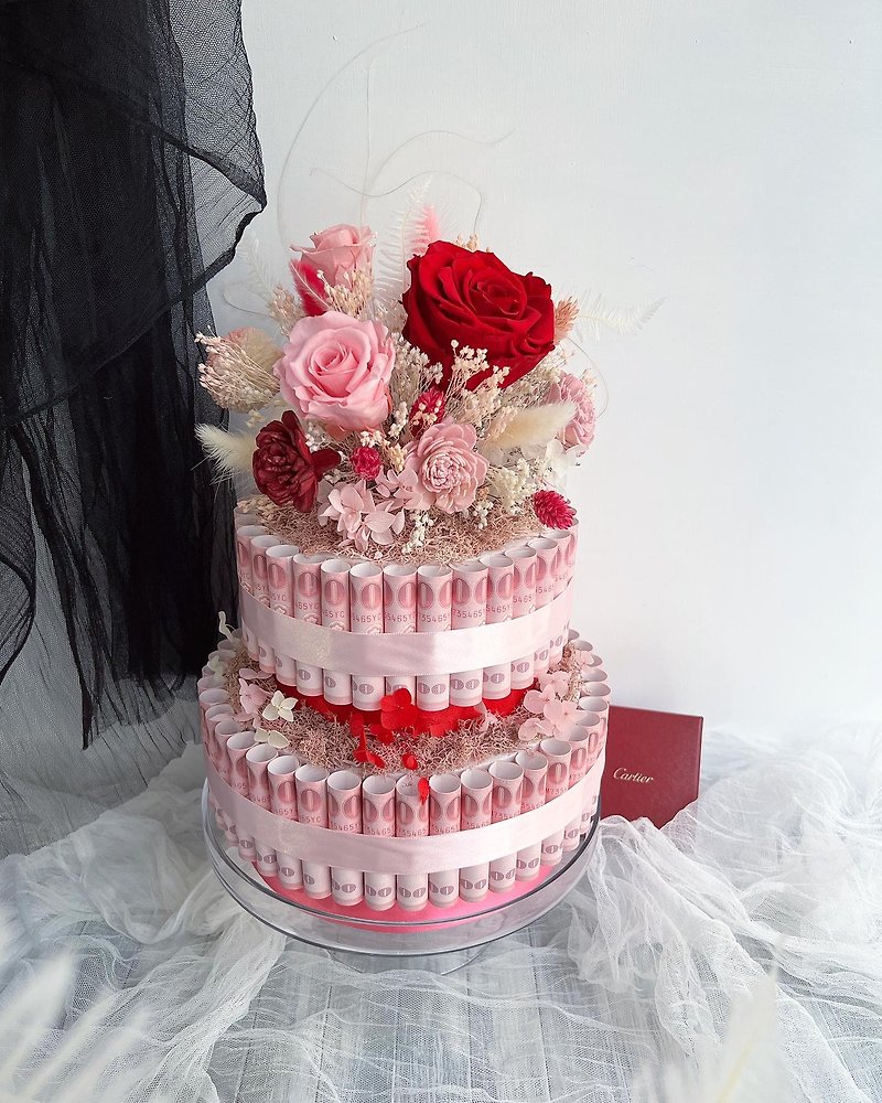 Eden Flower Room Everlasting Red Rose Dried Flower Double-layered Banknote Cake Flower - Dried Flowers & Bouquets - Plants & Flowers Red