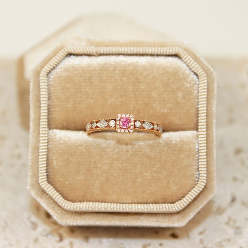 【薔薇園】18K 白金 玫瑰金 夢幻古典粉鑽戒指 粉紅鑽 蕾絲戒 - 戒指 - 貴金屬 粉紅色
