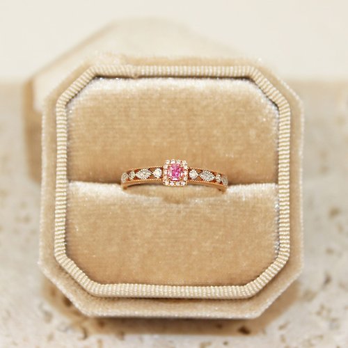 Petit Madam Jewelry 【薔薇園】18K 白金 玫瑰金 夢幻古典粉鑽戒指 粉紅鑽 蕾絲戒