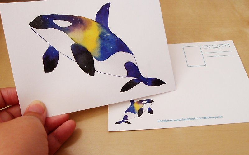 Illustrator watercolor - starry sky killer whale postcard - การ์ด/โปสการ์ด - กระดาษ 