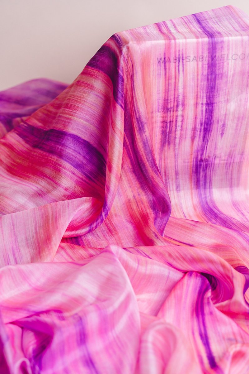 100% Mulberry Silk Scarf – Hand Dyed, Lightweight, Pink Orange Purple - 絲巾 - 絲．絹 粉紅色