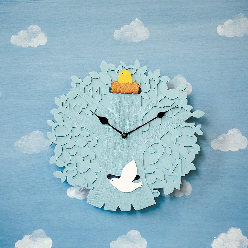 Chericheri- Big Tree Bird Swing Silent Wall Clock (Water Blue) - Clocks - Resin Blue