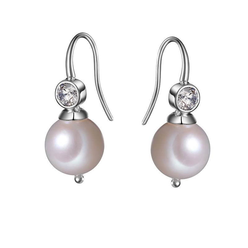 Delicate and brilliant single pearl and Stone earrings (two colors in total) - ต่างหู - ไข่มุก สีทอง