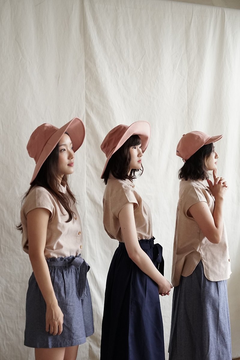 FLOPPY - canvas wide brim hat (pink) - หมวก - ผ้าฝ้าย/ผ้าลินิน สึชมพู