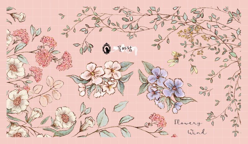 Flower wind - White Printed PET (blue lion) (suyeon) - 貼紙 - 紙 多色