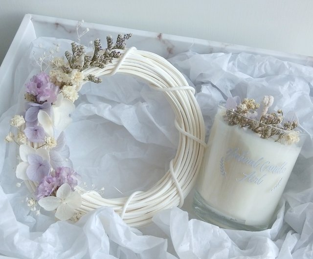 Wreath & Dried flower candles in glass