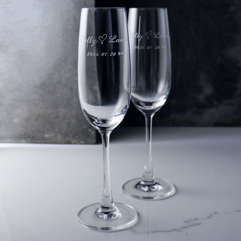(price for one pair) 210cc [Heart Sweetheart] Wedding Champagne Pair Glass with Engraving - แก้วไวน์ - แก้ว สีใส