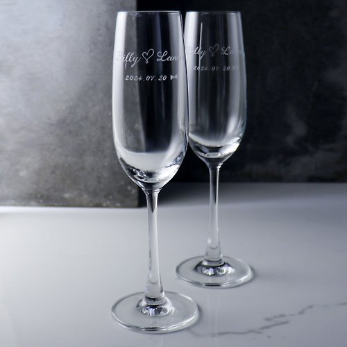 MSA玻璃雕刻 (一對價)210cc【Heart 甜心】結婚香檳對杯刻字