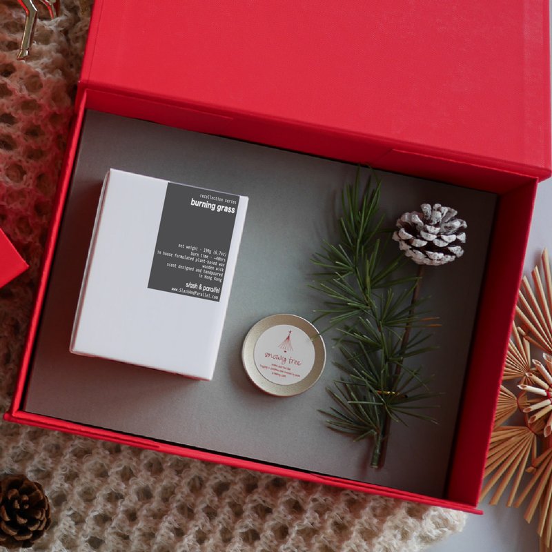 X'mas gift wrapping | recollection series candle & 2 free X'mas scented tealight - เทียน/เชิงเทียน - ขี้ผึ้ง สีดำ