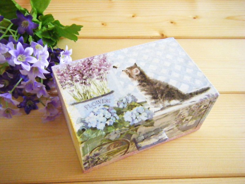 ピンクの春の猫収納ボックス/小さな引き出しボックス/猫のひげボックス - 収納用品 - 木製 多色