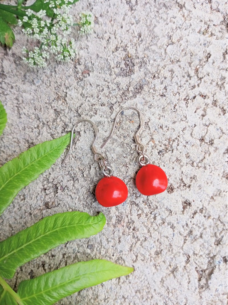 Endless Acacia Peacock Beans--Single Simple Earrings - Earrings & Clip-ons - Plants & Flowers Red