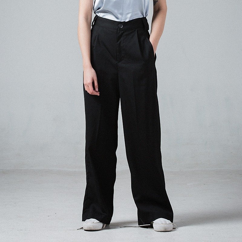 Black 100% worsted wool trousers wide leg pants long horn roll brother's legs really did not pull off! Wide leg pants occupied the fashion magazine | Fan Tata independent original design women's brands - Women's Pants - Wool Black