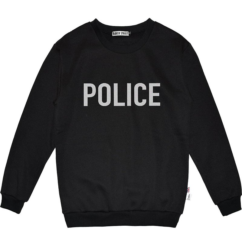 British Fashion Brand -Baker Street- Police Printed Sweatshirt - เสื้อฮู้ด - ผ้าฝ้าย/ผ้าลินิน สีดำ