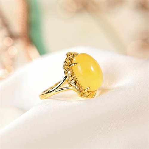 琥珀蜜蝋リング女性用 100% 本物の天然宝石ジュエリー本物の 925