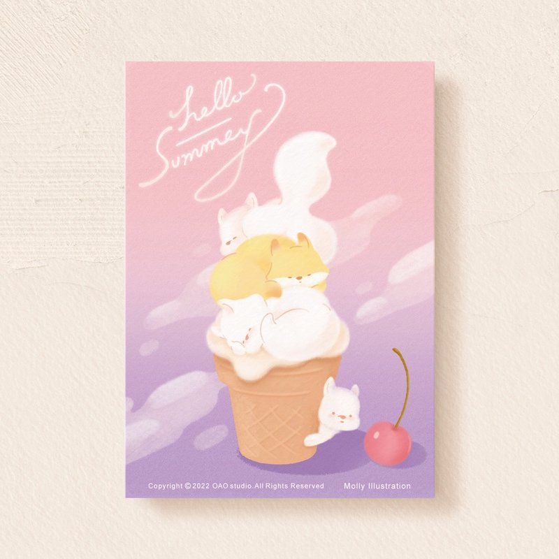 postcard-WhiteFoxIcecream - 卡片/明信片 - 紙 粉紅色