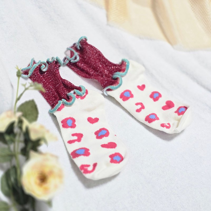 Red x Pink Leopard Print Colorful Mellow Socks, Flashy Socks, Unique, 15-18cm, Children's Socks - Socks - Other Materials Pink