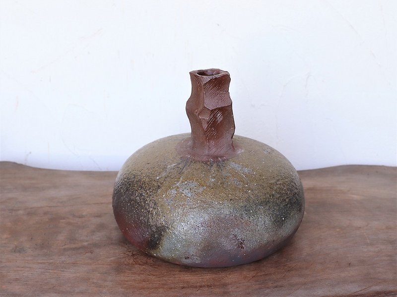 Bizen ware flower case h3-024 - Pottery & Ceramics - Pottery Brown