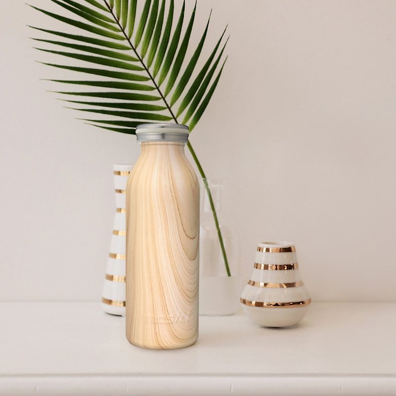 Japan Mosh! Milk-based wood grain thermal insulation bottle-450ml (elegant style) - กระบอกน้ำร้อน - สแตนเลส 