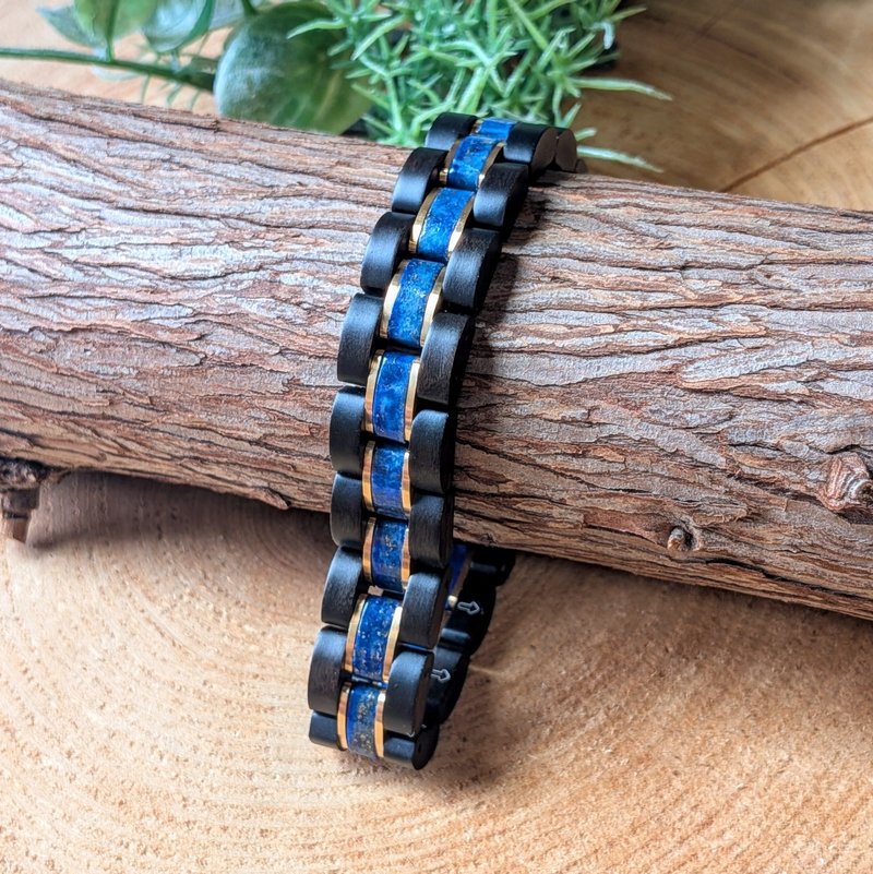 【木製ブレスレット】EINBAND Wood Bracelet 天然木ブレスレット ラピスラズリ×サンダルウッド - 手鍊/手環 - 木頭 咖啡色