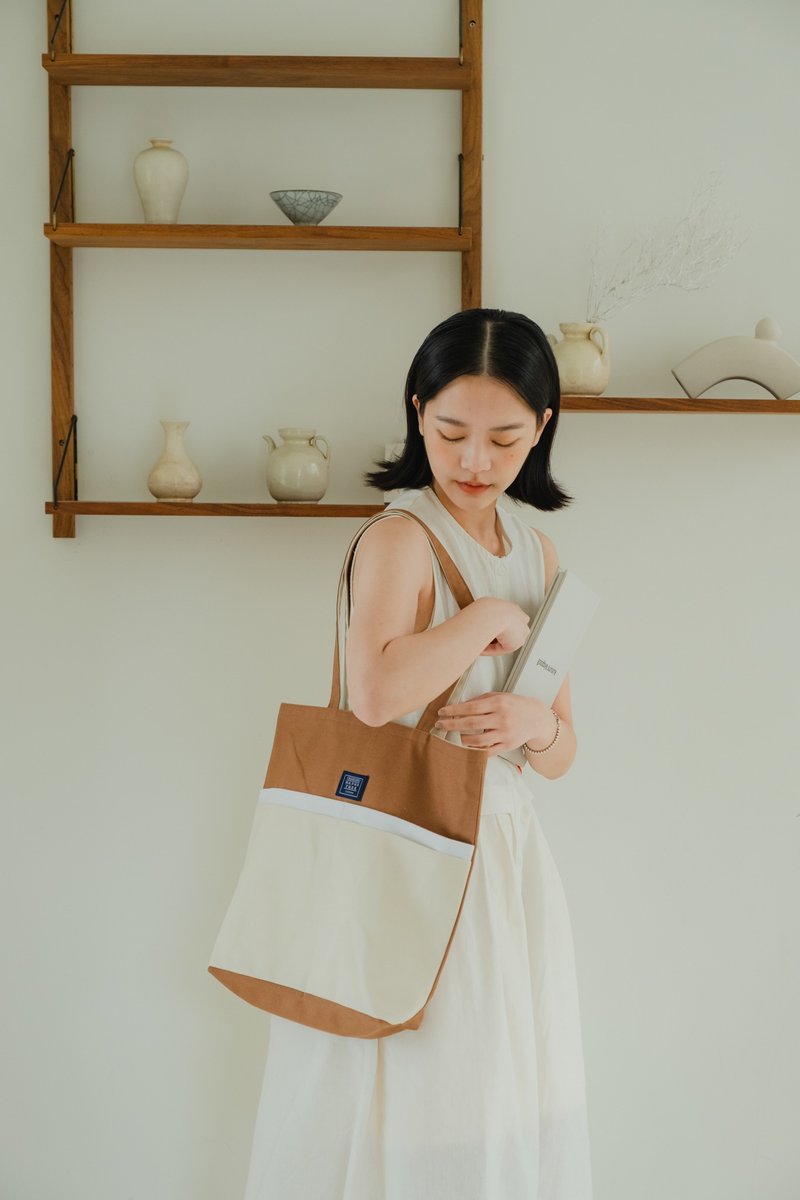 Shoulder Tote Bag_Coffee White Beige - Messenger Bags & Sling Bags - Cotton & Hemp Silver