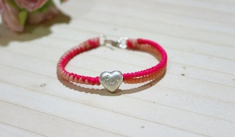 Hand-knitted silk Wax thread X silver jewelry_double heart //You can choose your own color // #Valentine's Day - Bracelets - Wax Pink