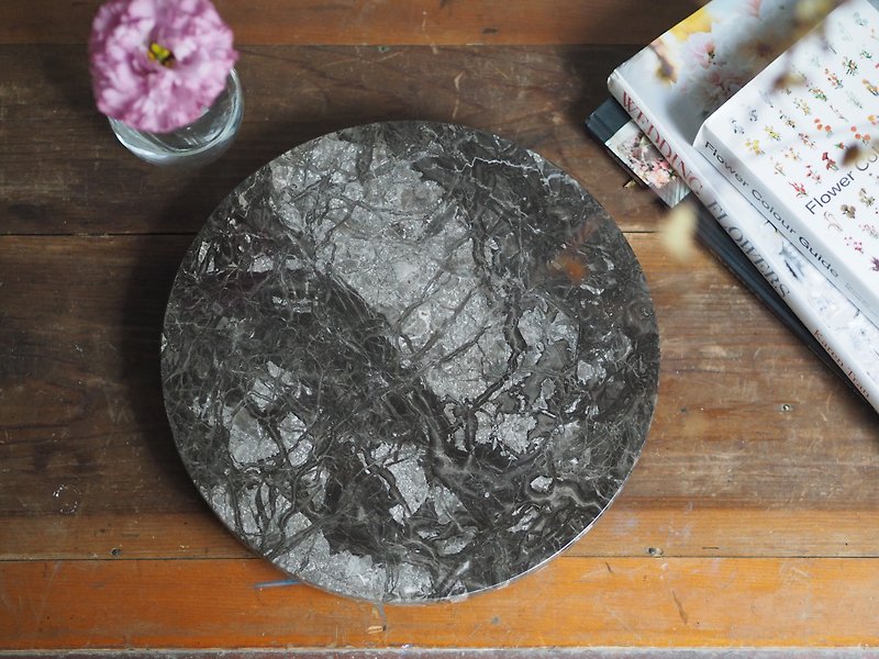 [Classic] Kuang black _ black series _ natural marble floral turntable - Items for Display - Stone Black