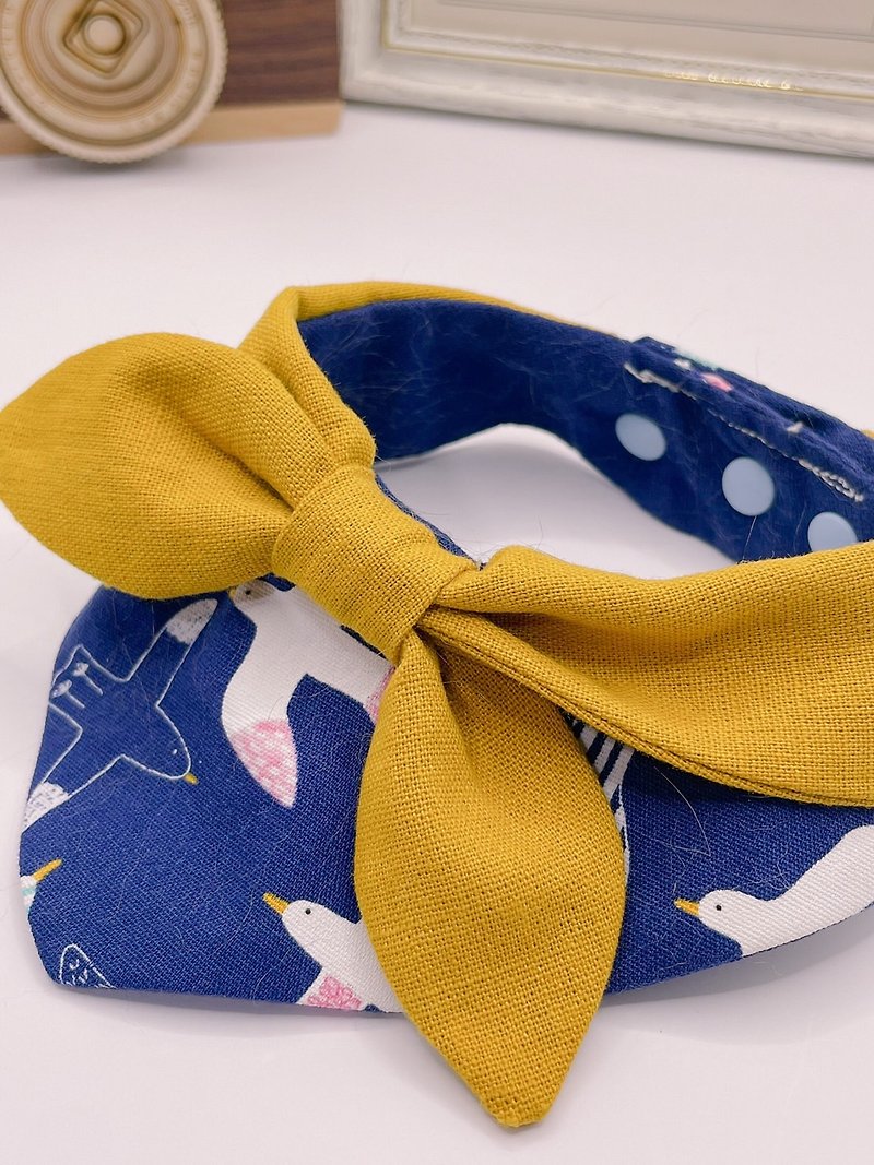 【Summer in Seagull Island】 - Pet Scarf Cat and Dog Scarf Pet Collar Cat and Dog Collar - Collars & Leashes - Cotton & Hemp Blue