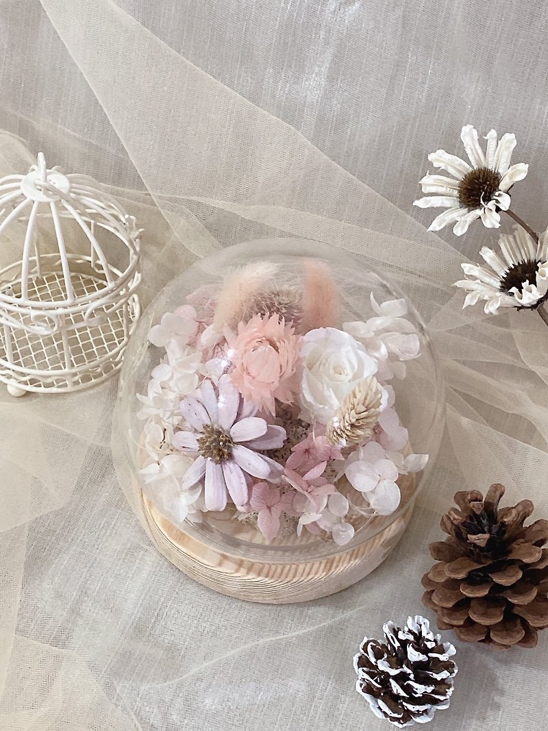Pink romantic immortal rose glass bell flower gift spot - ช่อดอกไม้แห้ง - พืช/ดอกไม้ สึชมพู