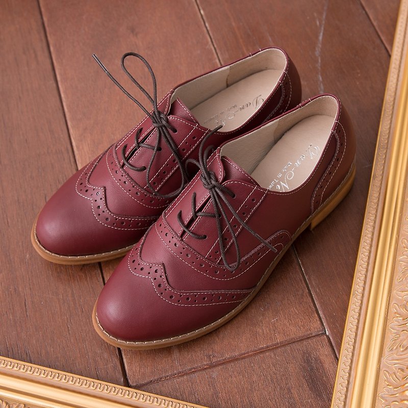 Maffeo oxford solid wood root classic fashion full leather oxford shoes (0101) - Women's Oxford Shoes - Genuine Leather Red