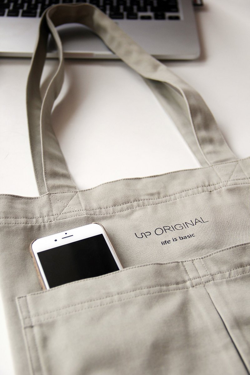 khaki classic tote bag 經典單肩包（卡其色） - 側背包/斜孭袋 - 棉．麻 金色