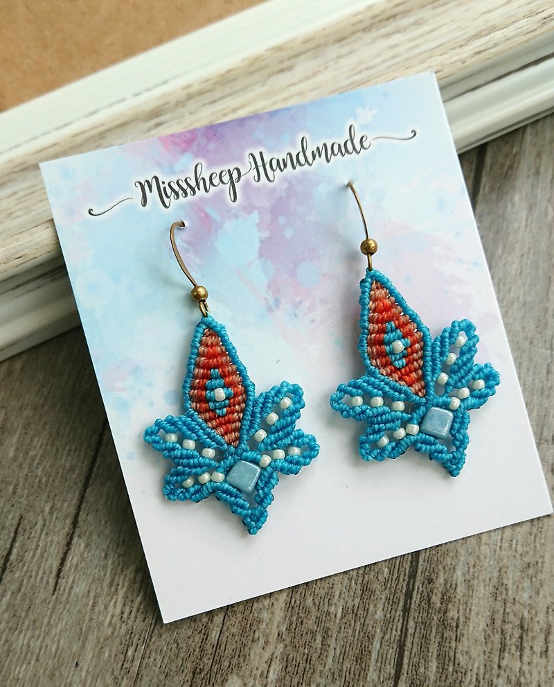 Misssheep A62 - macrame earring with Czech beads, japanese beads - Earrings & Clip-ons - Other Materials Blue