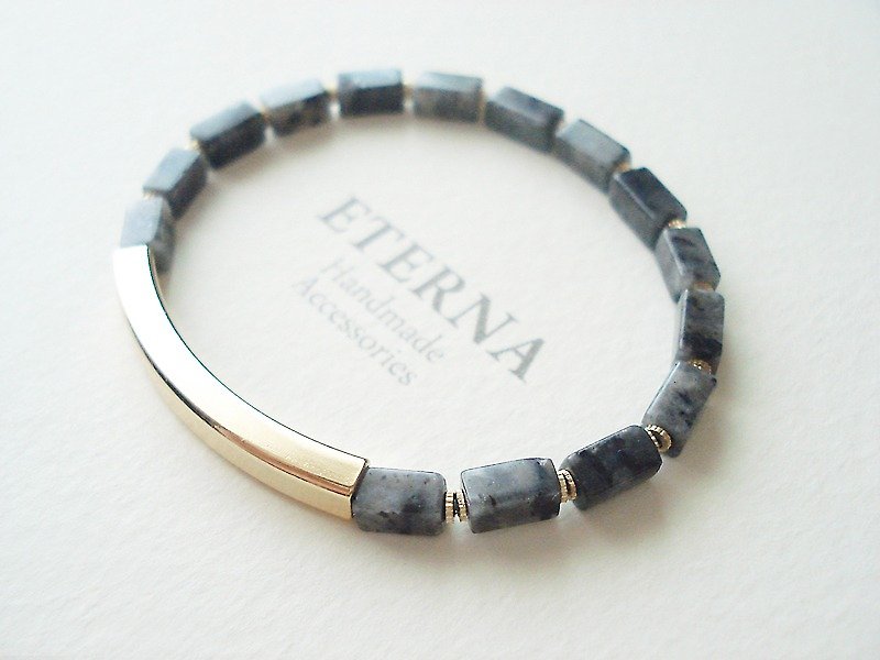 Larvikite and curved pipe bracelet - Bracelets - Stone Gray