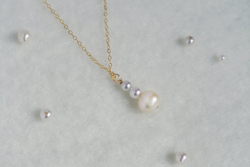 14Kgf -Gradient Necklace - Earrings & Clip-ons - Pearl White