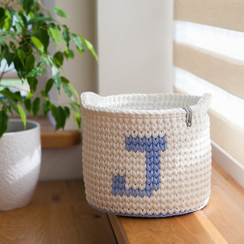 BubbleKnitDecor Personalized baby gift. Storage basket with handles for toys. Custom handmade