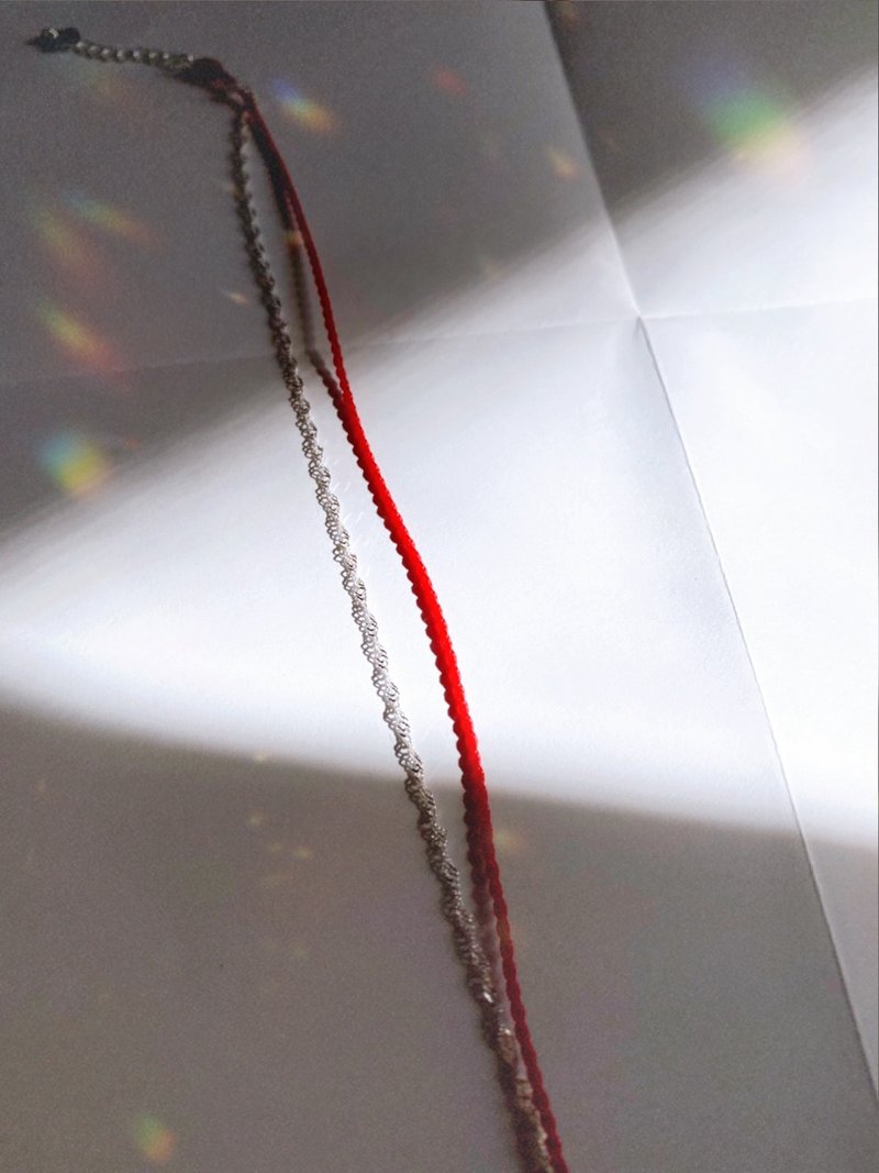 925純銀 紅線編織蠟線 雙層造型腳鍊 22.5+4cm 紅線 - 腳鍊/腳環 - 純銀 銀色