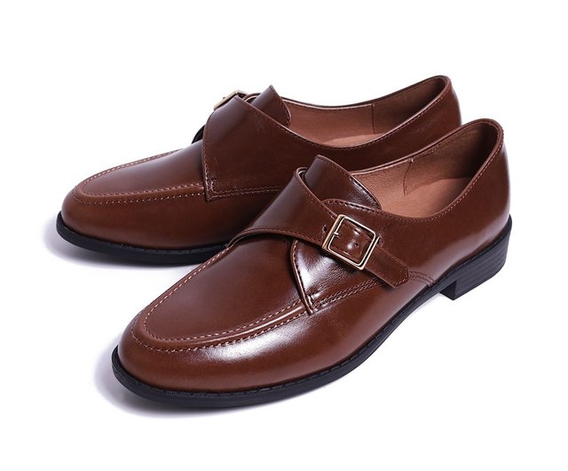 レトロモダンな本革モンクストラップローファー ダークブラウン