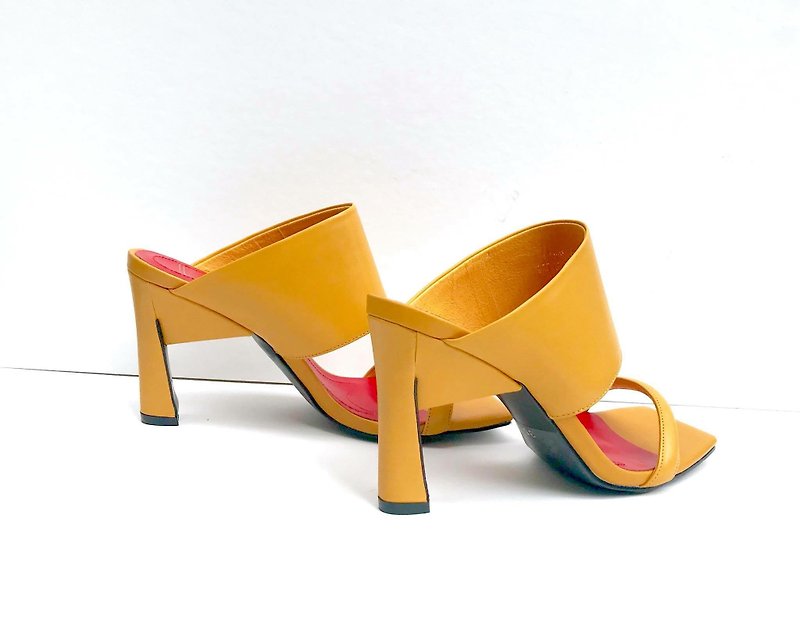 Open toe leather stiletto sandals || Guess the heart behind the glass door gold orange || #8116 - High Heels - Genuine Leather Yellow