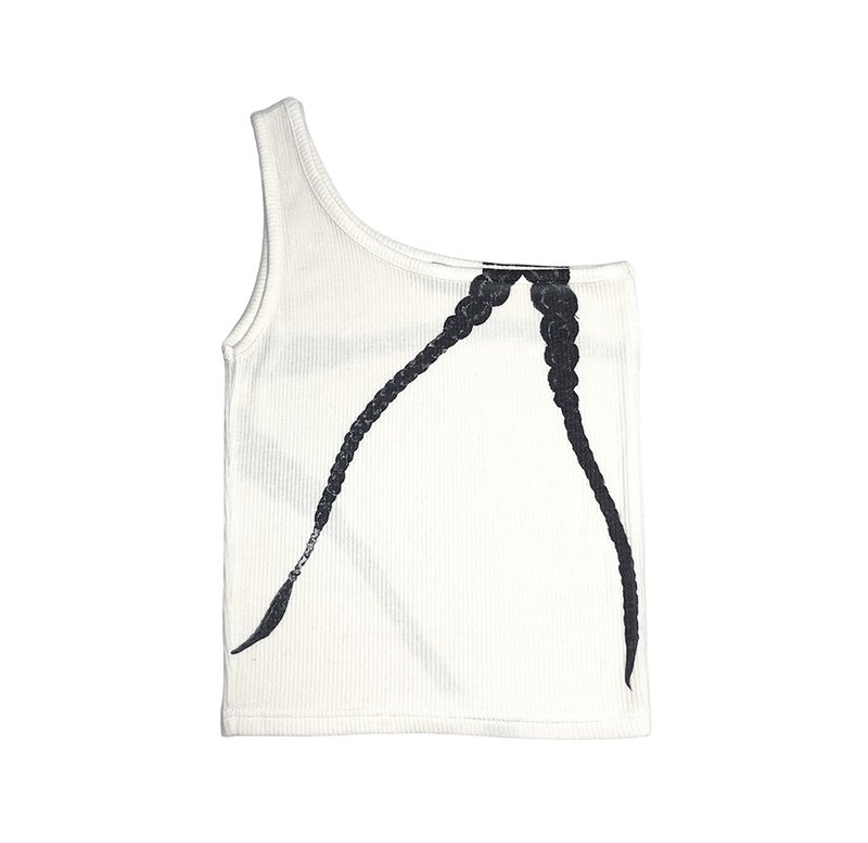 BRAID ONE-SHOULDER TOP - 女 T 恤 - 聚酯纖維 白色