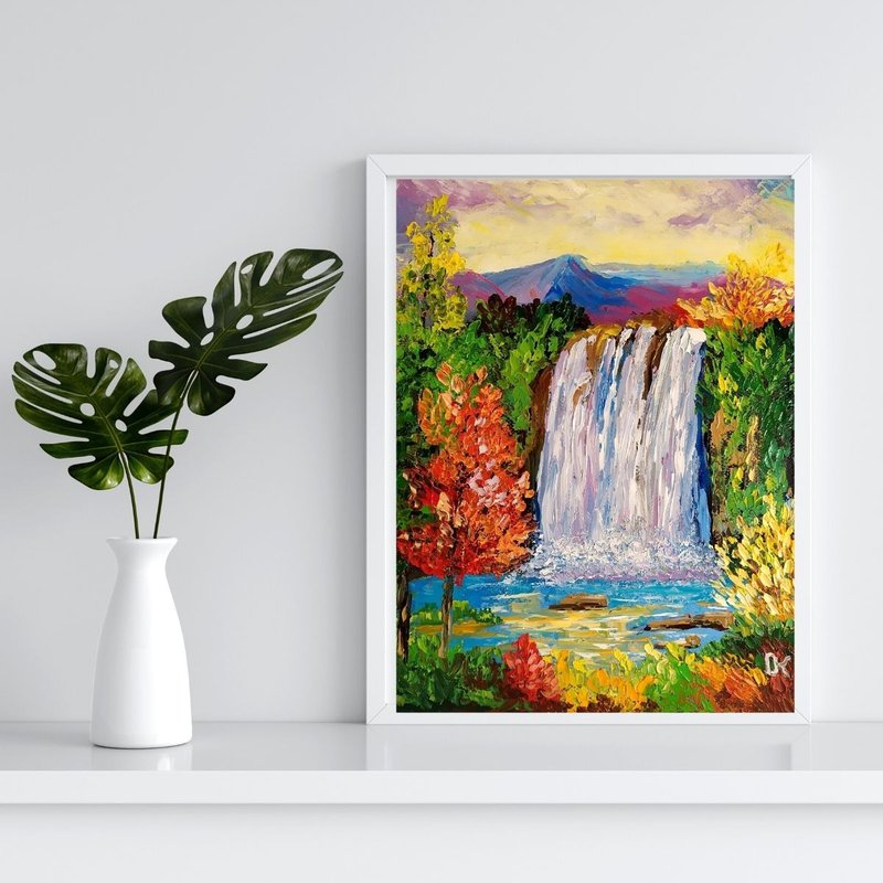 Waterfall Oil Painting Landscape Original Painting Vivid Hanging Pictures,原创绘画 - โปสเตอร์ - วัสดุอีโค หลากหลายสี