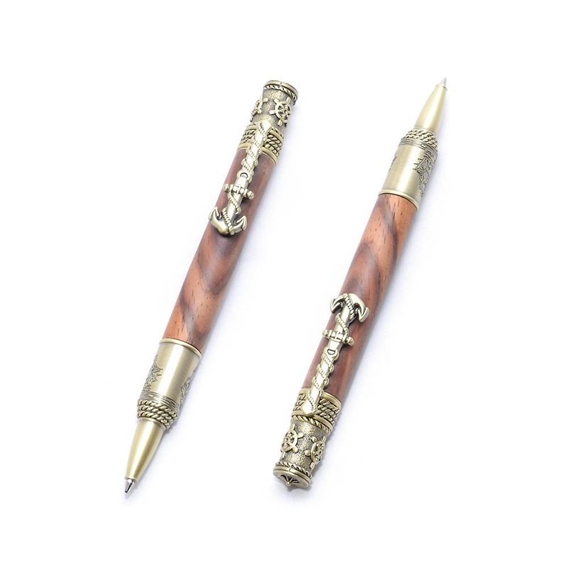 【受注製作】手作り木製の回転式ボールペン（ココボロ；真鍮のメッキ）（NAU-AB-CO） - その他のペン - 木製 ブラウン