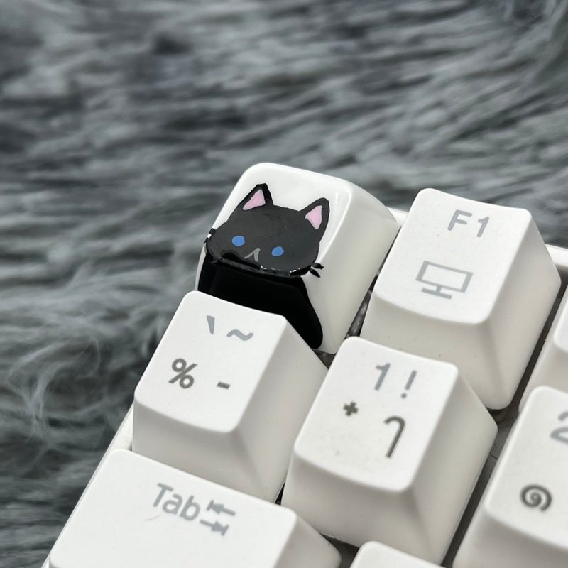 XDA keycap black cat (blue eyes) - 電腦配件 - 塑膠 白色