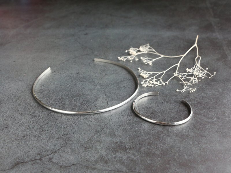 SV935(Argentium)-plane choker and open bangle set  (size order) - 項鍊 - 其他金屬 銀色