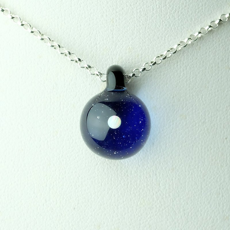 Blue Planet Handmade Lampwork Glass Sterling Silver Necklace - Necklaces - Glass Blue