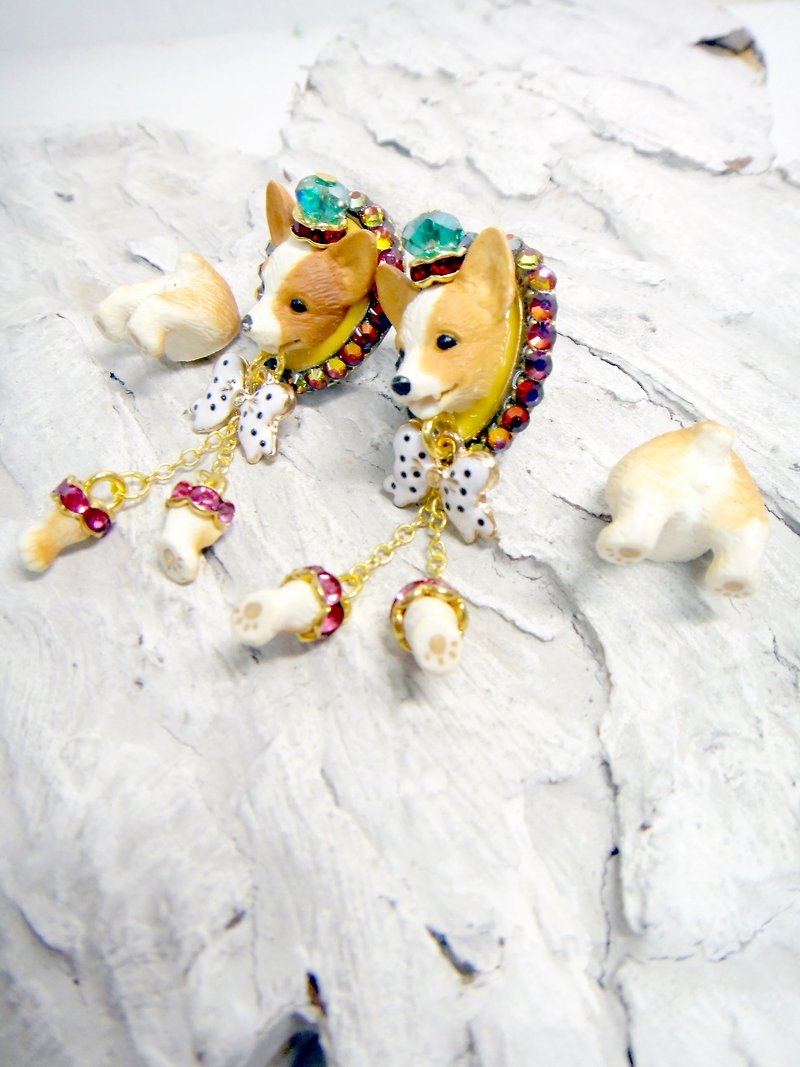 TIMBEE LO Split Gouki Corgi Koke Puppy Earrings Stud Single Release - Earrings & Clip-ons - Plastic Black