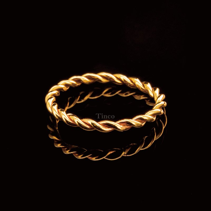 【職人金工系列】黃銅線戒 / 麻花編織 - 戒指 - 銅/黃銅 金色